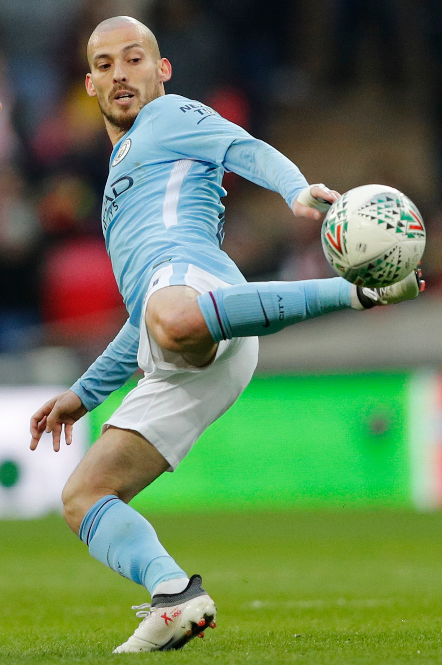 Manchester City’s Spanish midfielder David Silva controls the ball during the English League Cup final football match between Manchester City and Arsenal on February 25, 2018. (AFP)