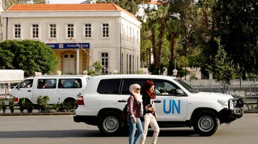 The UN vehicle carrying the OPCW inspectors is seen in Damascus, Syria April 17, 2018. (Reuters)