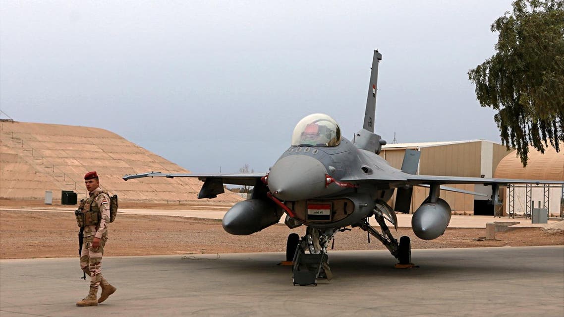 A US- made Iraqi Air Force F-16 fighter jet at the Balad Air Base, 75 kilometers north of Baghdad, Iraq. (AP)