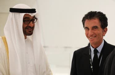 Jack Lang (R), speaks with Abu Dhabi Crown Prince Mohammed bin Zayed Al-Nahyan as they visit the Louvre Abu Dhabi Museum on November 8, 2017 during its inauguration on Saadiyat island in the Emirati capital.  (AFP)
