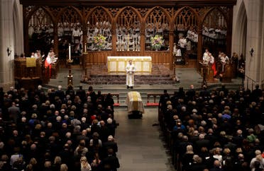 Rev. Dr. Russell J. Levenson, Jr. gives a sermon during a funeral service for former first lady Barbara Bush at St. Martin’s Episcopal Church, in Houston. (AP)