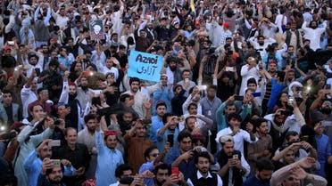 Members of the Pakistan’s Pashtun community, chant slogans and take photos of their leader Manzoor Pashteen (unseen) during Pashtun Tahaffuz Movement’s (PTM) rally against, what they say, are human rights violations, in Lahore, on April 22, 2018. (Reuters)