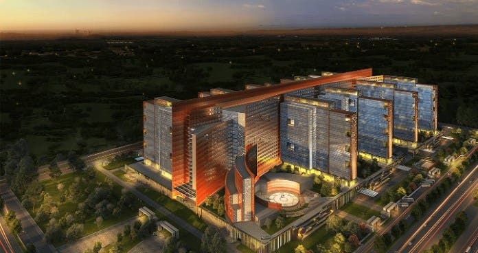 The futuristic model of the Rs 1,250-billion diamond bourse coming up at Surat. (Supplied)