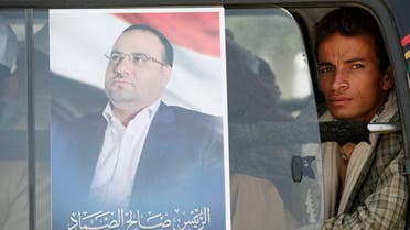 A poster is seen in Sanaa of Saleh al-Sammad, who headed the Houthi-led Supreme Political Council. (File photo: Reuters)