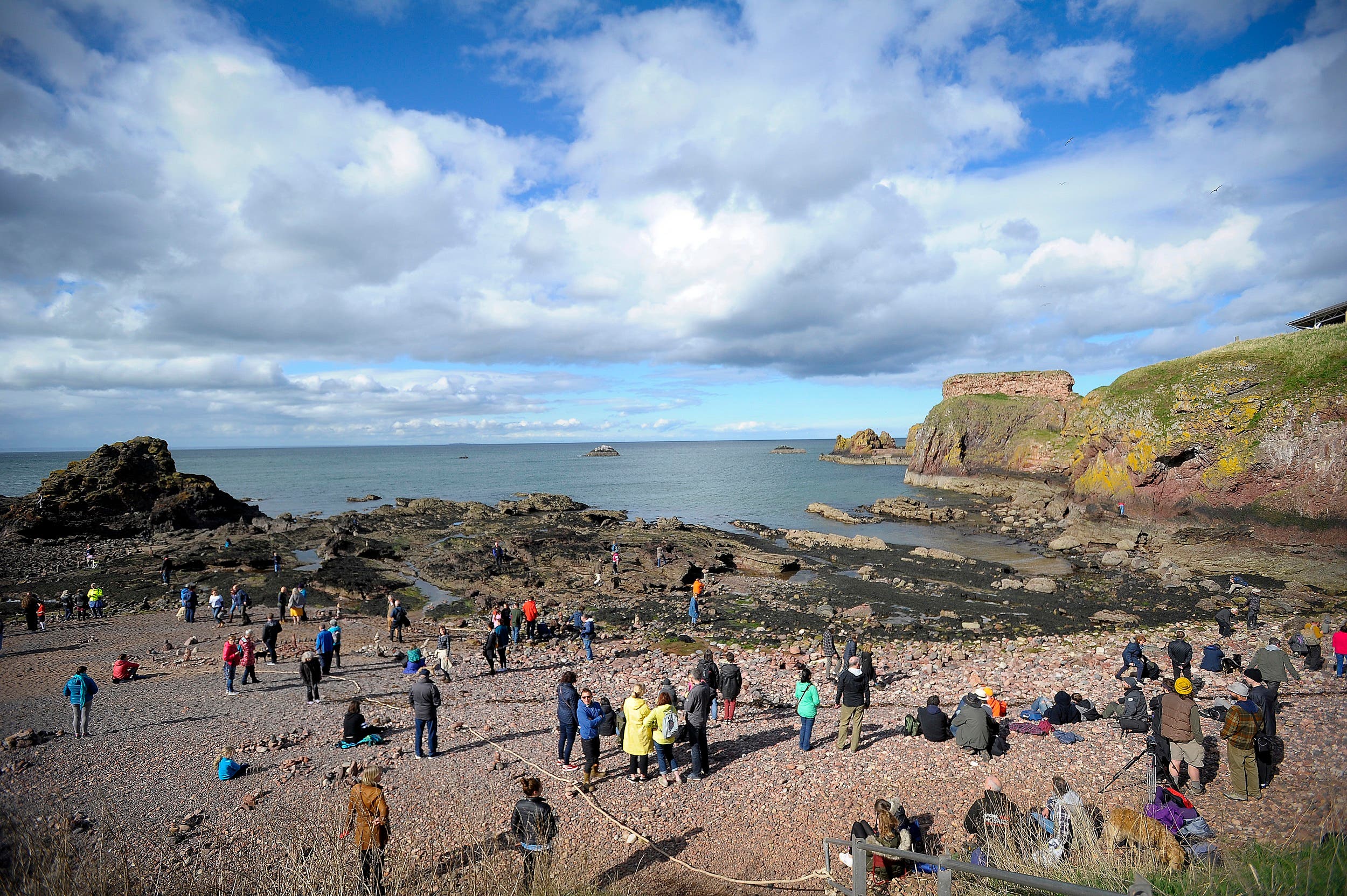 Competitors take part in the European Stone Stacking Championships 2018 in Dunbar, Scotland, on April 22, 2018. (AFP)