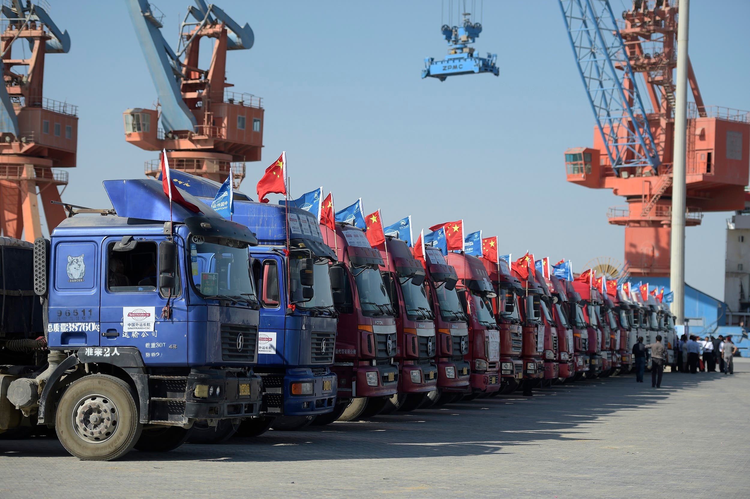Chinese trucks carrying first trade goods are pictured parked at the Gwadar port, some 700 kms west of Karachi, on November 13, 2016. (AFP)