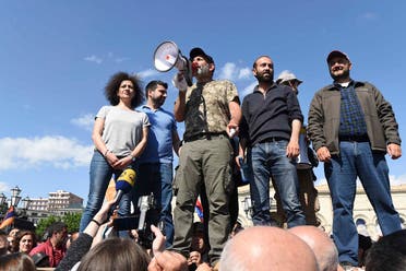 Then opposition leader Pashinyan delivers a speech during a protest against the appointment of ex-president Serzh Sarksyan as the new prime minister. (Reuters)