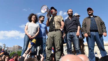 Opposition leader Pashinyan delivers a speech during a protest against the appointment of ex-president Serzh Sarksyan as the new prime minister. (Reuters)