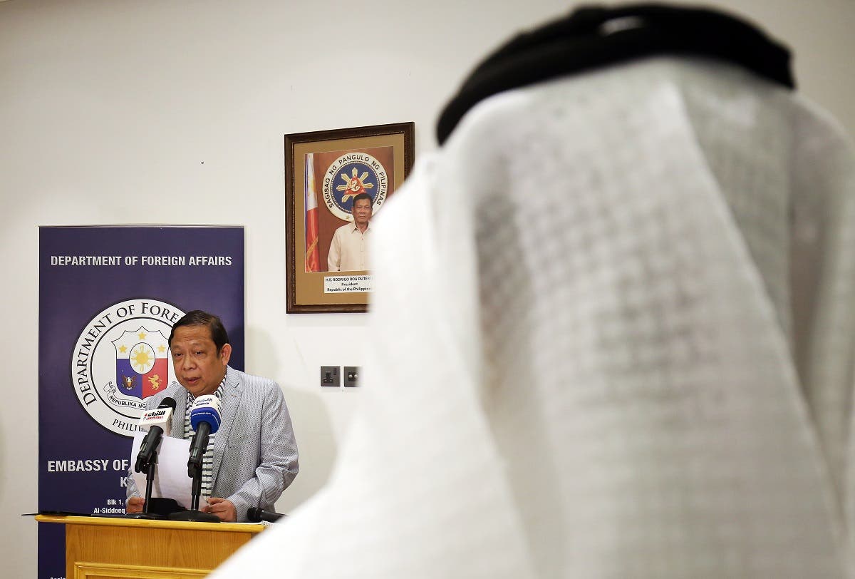 Filipino Ambassador in Kuwait Renato PO Villa speaks during a press conference at the Philippines embassy in Kuwait City on April 21, 2018. (AFP)