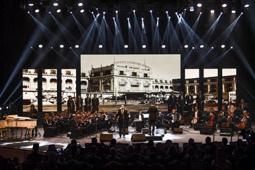 the Cairo Opera House's National Arab Music Ensemble (AME) performing at the King Fahd Cultural Centre in Riyadh. (AFP)