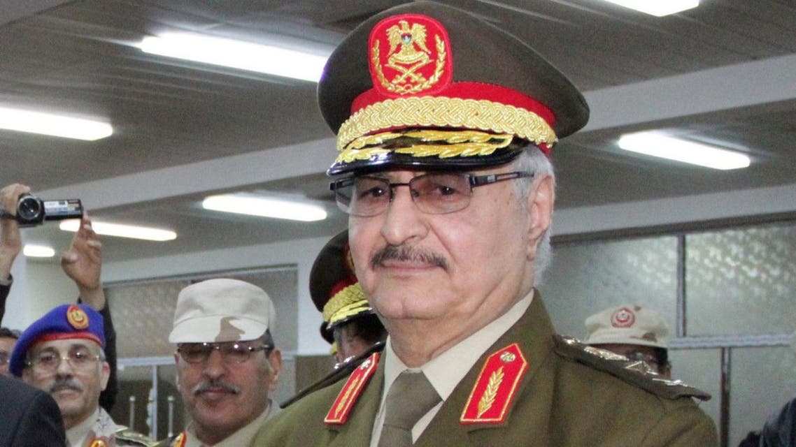 file photo taken on March 9, 2015 in the eastern Libyan city of Tobruk shows Libyan anti-Islamist General Khalifa Haftar attending his swearing in ceremony. (AFP)