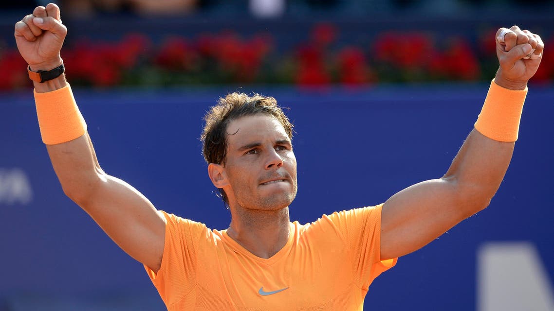 Nadal reacts after beating Martin Klizan in Barcelona on April 27, 2018. (AFP)