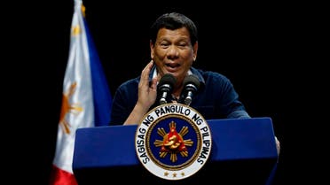 Philippine President Rodrigo Duterte addresses the Filipino community in Singapore. (AP)