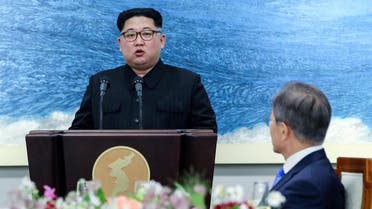 North Korean leader Kim Jong Un speaks at the truce village of Panmunjom. (Reuters)
