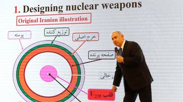 Israeli Prime Minister Benjamin Netanyahu delivers a speech on Iran's nuclear program at the defence ministry in Tel Aviv on April 30, 2018. Netanyahu said that he had proof of a secret Iranian nuclear weapons programme, as the White House considers whether to pull out of a landmark atomic accord that Israel opposes.