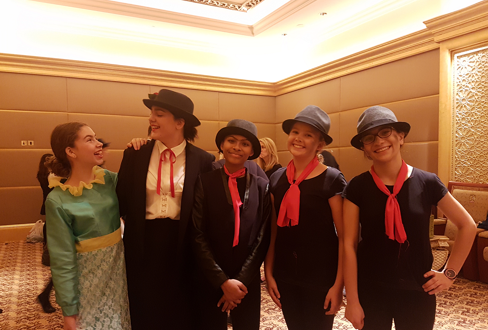 Al Ain Academy’s ‘Mary Poppins’ cast chilling out behind the scenes while waiting to perform. (Supplied)