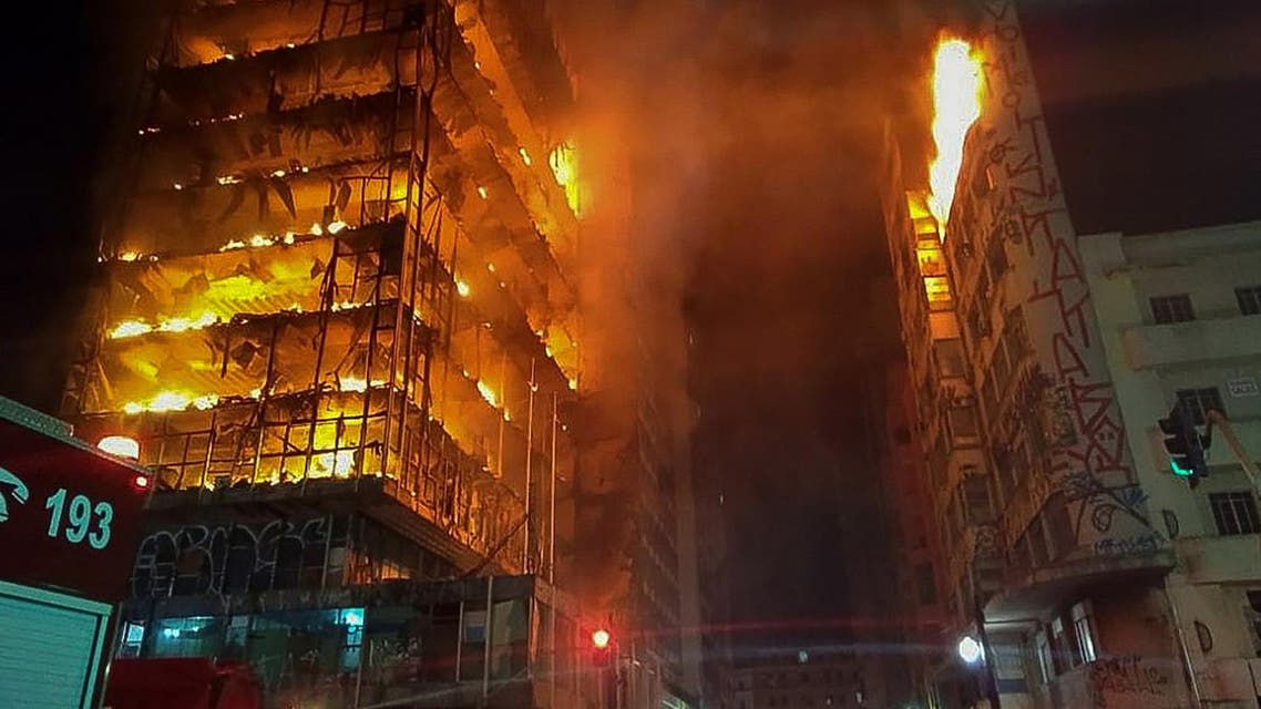 flames engulfing a building in the city centre of Sao Paulo. (AFP)