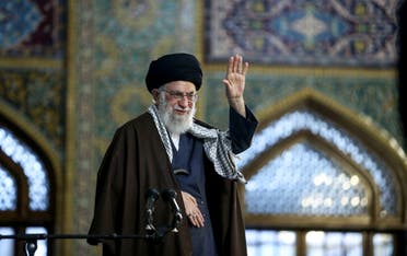 Iran’s Supreme Leader Ayatollah Ali Khamenei greets crowds in the city of Mashhad for a celebration of Noruz on March 21, 2018. (AFP)
