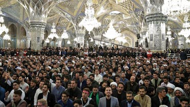 Crowds of Iranians gathering in Mashhad for a celebration of Noruz while the Supreme Leader gives a speech on March 21, 2018. (AFP)