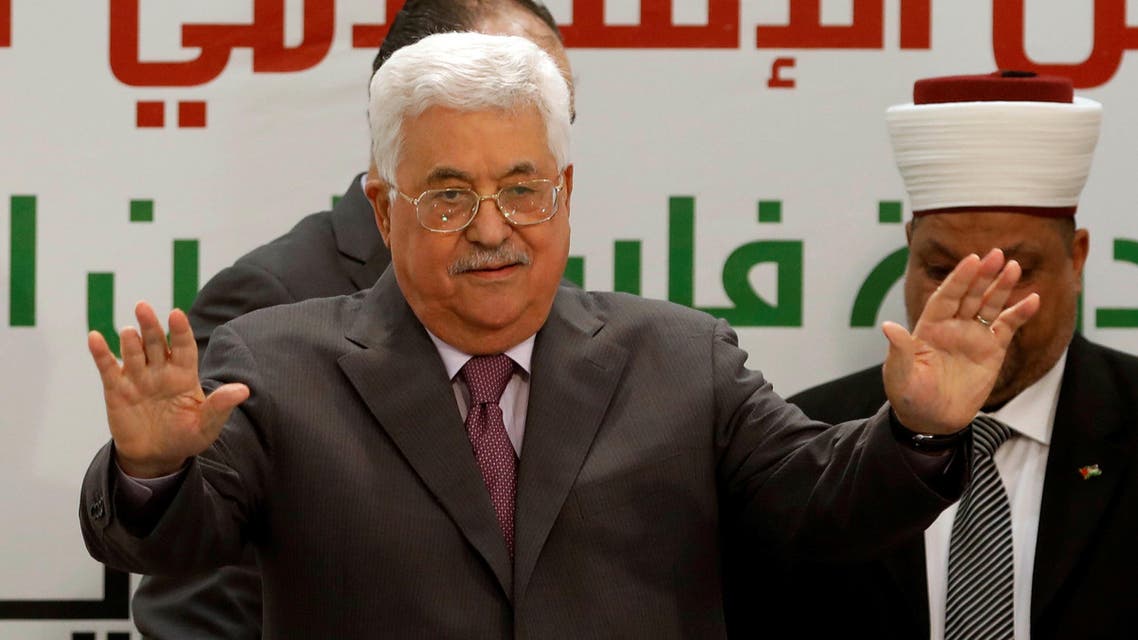 Mahmoud Abbas gestures during a conference in Ramallah on April 11, 2018. (Reuters)