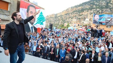 Lebanon's Prime Minister Saad al Hariri waves during an election campaign in the northern town of Deniyeh. (Reuters)