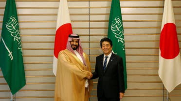 Saudi Crown Prince Mohammad bin Salman with Japan’s Prime Minister Shinzo Abe at Abe’s official residence in Tokyo on September 1, 2016. (Reuters)