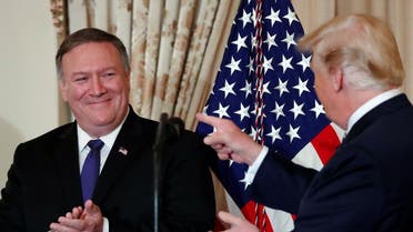 Pompeo is ceremonially sworn in at the State Department in Washington. (Reuters)