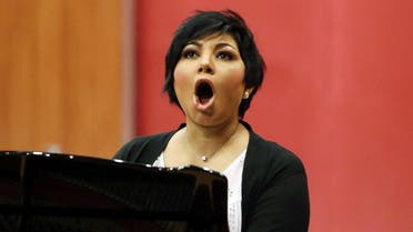 Kuwaiti opera singer Amani Hajji, practices at the Higher Institute for Musical Arts in Kuwait City. (AFP)