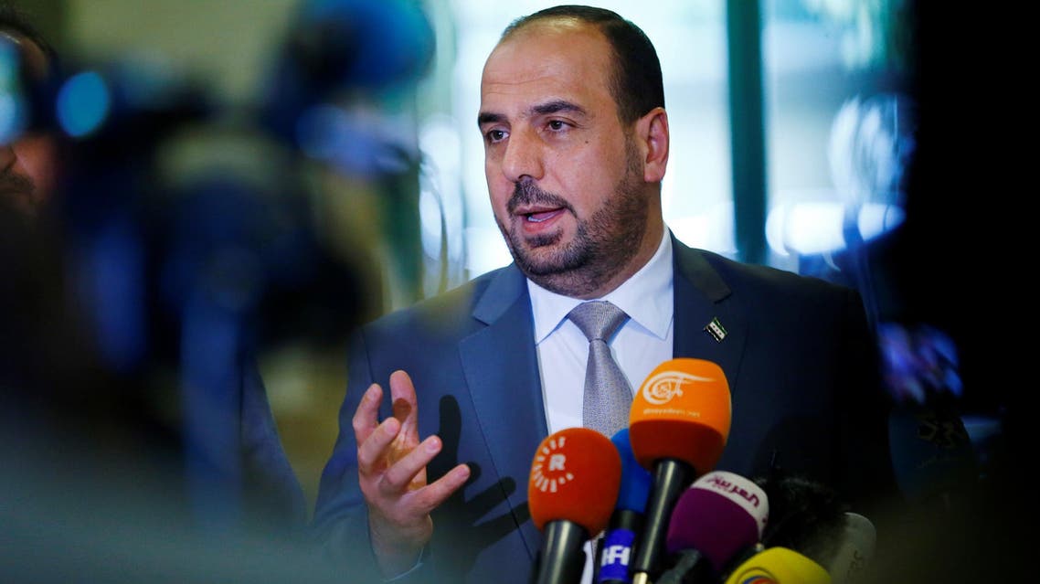 HNC leader Nasr al-Hariri speaks to the media at the United Nations Offices in Geneva on May 19, 2017. (Reuters)