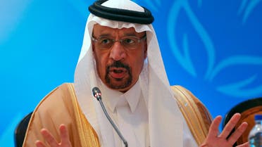Saudi Energy Minister Khalid al-Falih speaks with the media during the International Energy Forum (IEF) in New Delhi, India, on April 11, 2018. (Reuters)