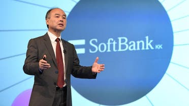 SoftBank Group Corp Chairman and CEO Masayoshi Son gestures as he delivers a speech during a press briefing. (AFP)