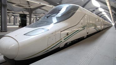 a high-speed train, that will link Mecca to Medina, parked at a station in Saudi Arabia's holy city of Mecca. (AFP)