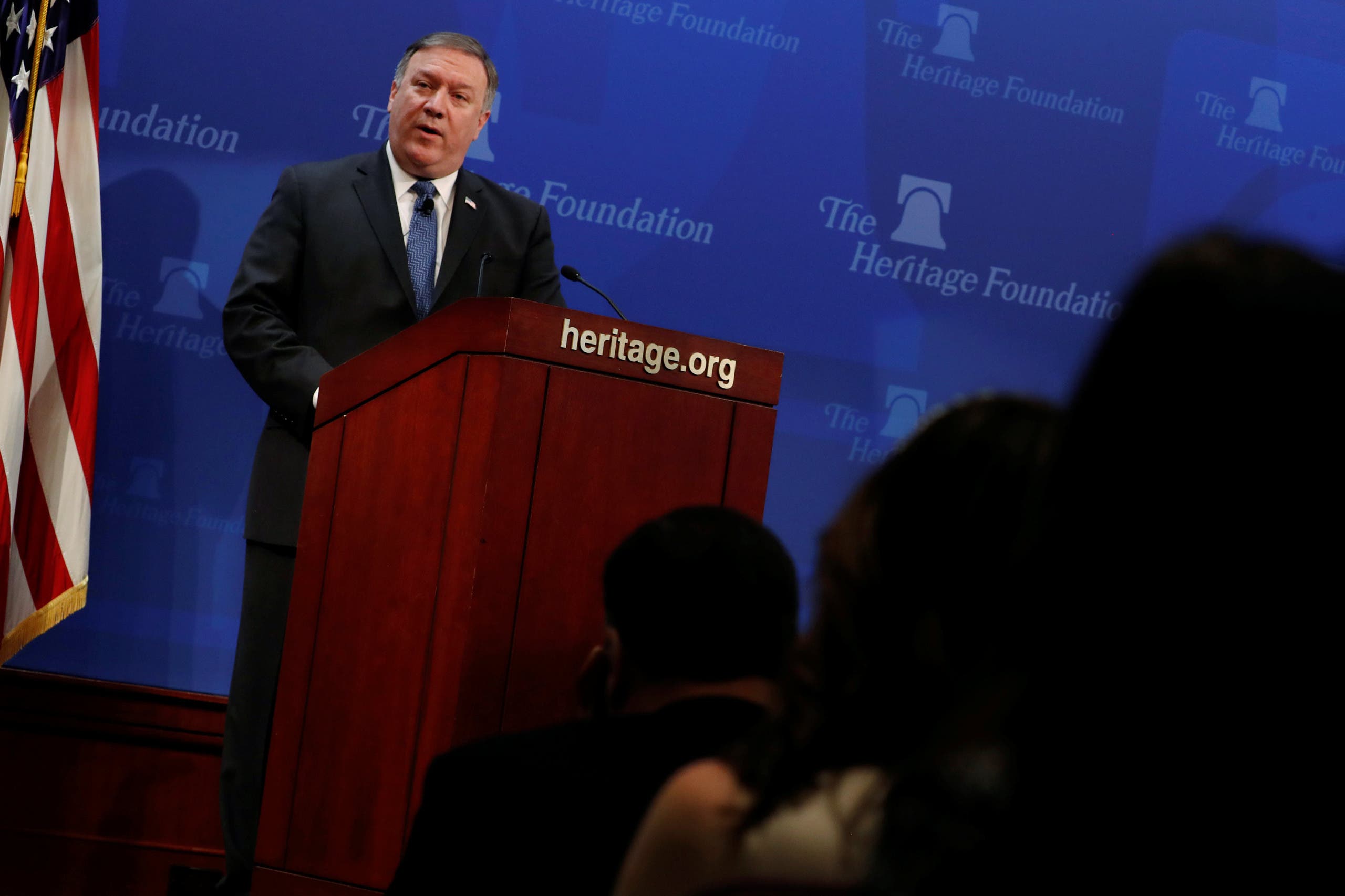 U.S. Secretary of State Mike Pompeo delivers remarks on the Trump administration's Iran policy at the Heritage Foundation in Washington, U.S. May 21, 2018. REUTERS/Jonathan Ernst