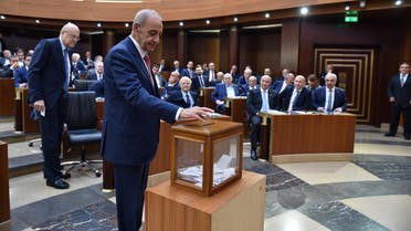 Nabih Berri casts his vote in Beirut on May 23, 2018. (Reuters)
