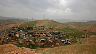 A picture shows the Palestinian Bedouin village of Khan al-Ahmar, in the Israeli-occupied West Bank, 