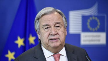 United Nations Secretary-General Antonio Guterres speaks during a joint press conference with EU Commission President after their bilateral meeting at the EU headquarters in Brussels. (AFP)