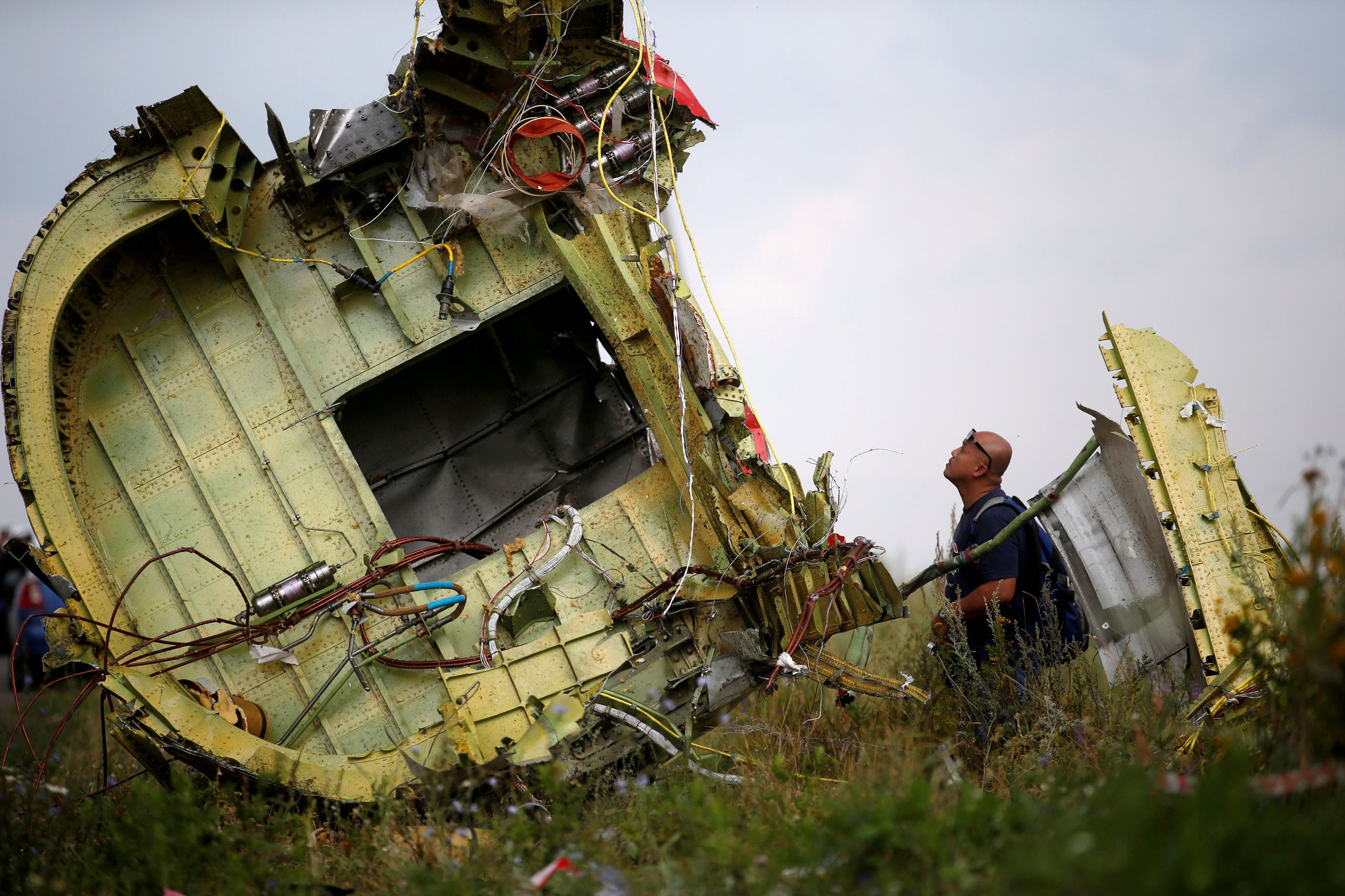  A Malaysian air crash investigator inspects the crash site of Malaysia Airlines Flight MH17, near the village of Hrabove (Grabovo) in Donetsk region, Ukraine, July 22, 2014. REUTERS/Maxim Zmeyev/File Photo