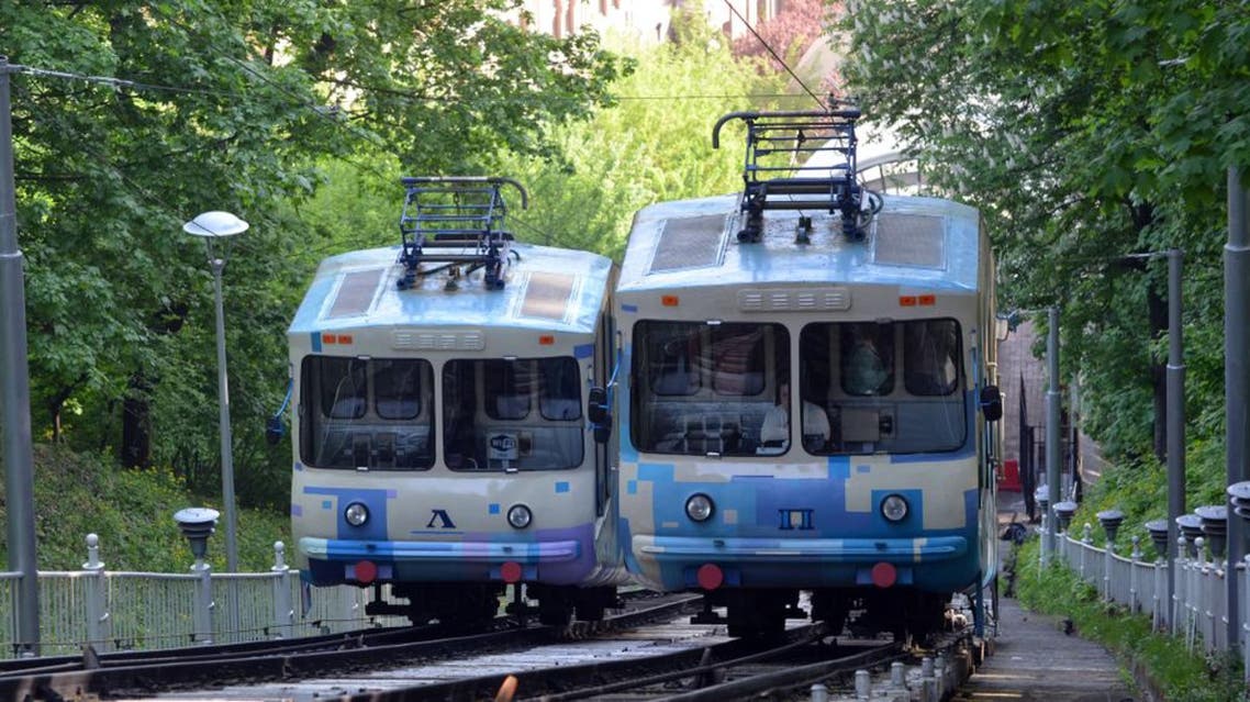 Trams of the Kiev funicular. Kiev Ukraine. May 2,2018 (Shutterstock)