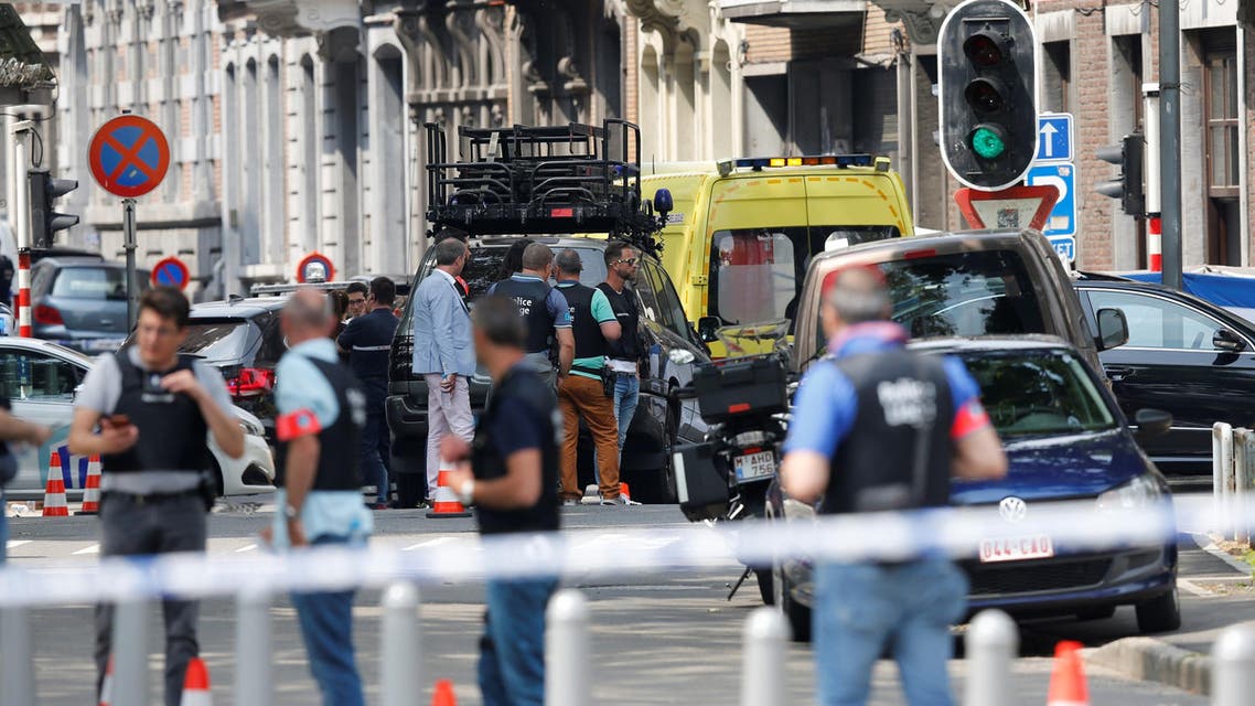 Police officers are seen on the scene of a shooting in Liege, Belgium, May 29, 2018. (Reuters)