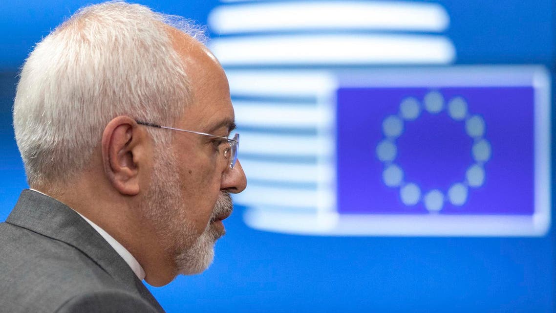 Iranian Foreign Minister Javad Zarif arrives for a meeting of the foreign ministers from Britain, France and Germany and EU foreign policy chief Federica Mogherini, at the Europa building in Brussels on May 15, 2018. (AP)