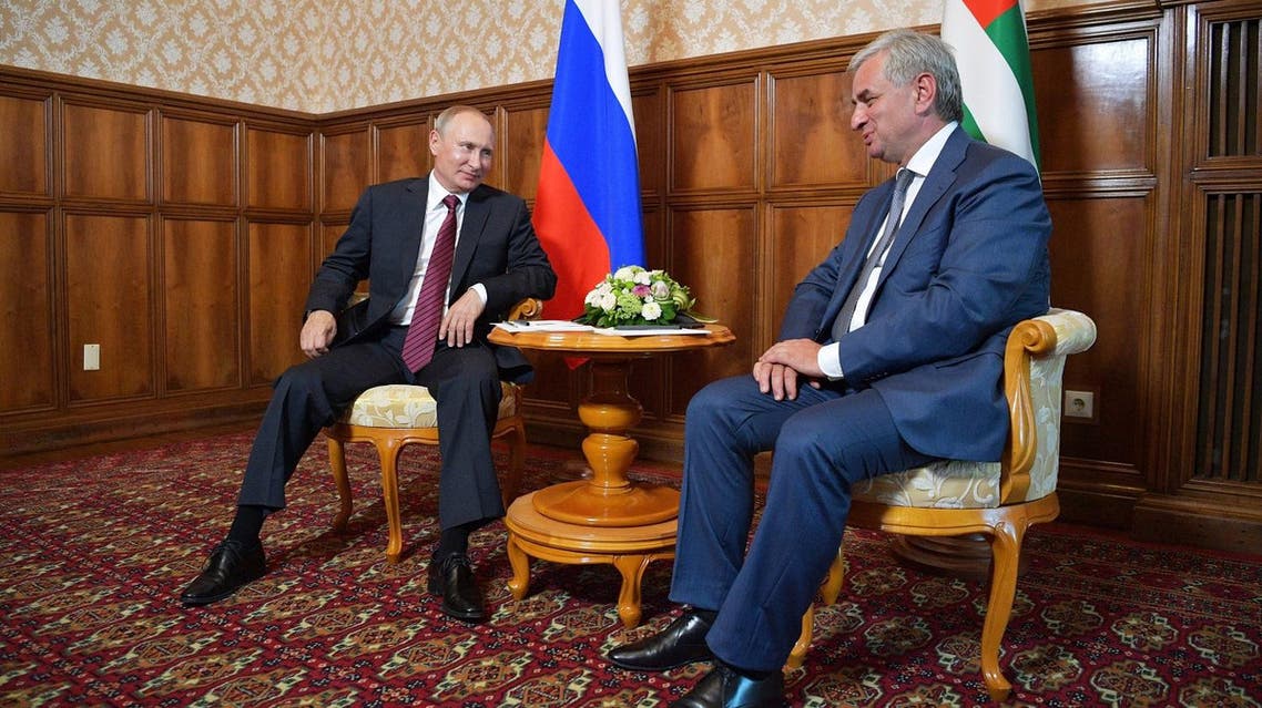 Russian President Vladimir Putin (L) meets with Raul Khadzhimba, the leader of Georgia’s breakaway region of Abkhazia, in Pitsunda, Georgia, on August 8, 2017. (AFP)