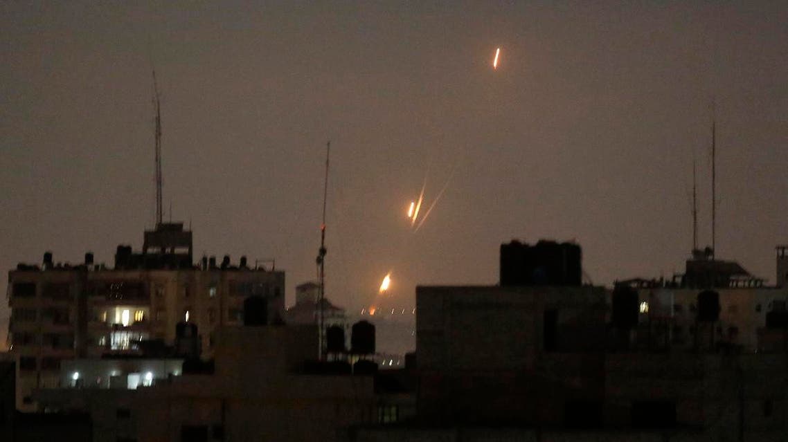 Flames of rockets fired by Palestinian militants are seen over Gaza Strip toward Israel, early Wednesday, May 30, 2018.  (AP)