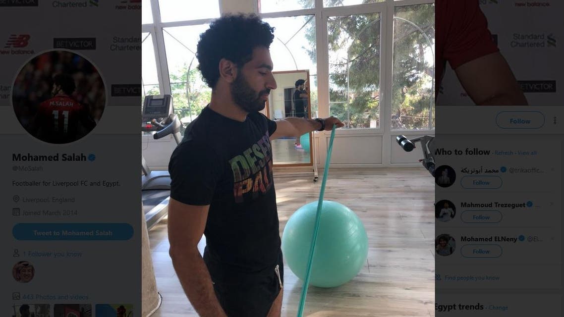 "Good feelings... ," Salah said on his official Twitter account along with a picture of him at the gym. (Twitter)