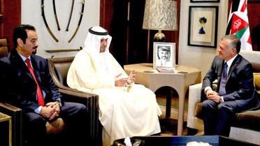 Jordan's King Abdullah receives Kuwait’s Deputy Prime Minister and Minister of State for Cabinet Affairs Anas Al Saleh at Al Husseiniya Palace on Monday (Photo courtesy of Jordan Royal Court)