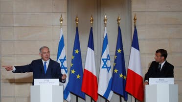 French President Emmanuel Macron and Israeli Prime Minister Benjamin Netanyahu attend a joint news conference at the Elysee Palace in Paris, France, June 5, 2018. (Reuters)