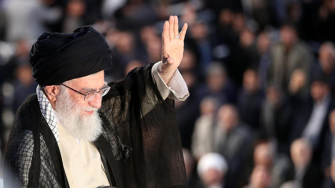 Supreme Leader Ayatollah Ali Khamenei greeting the crowd on the occasion of the 29th anniversary of the death of the founder of the Islamic Republic, Ayatollah Ruhollah Khomeini, at his mausoleum in Tehran on June 4, 2018. (AFP)