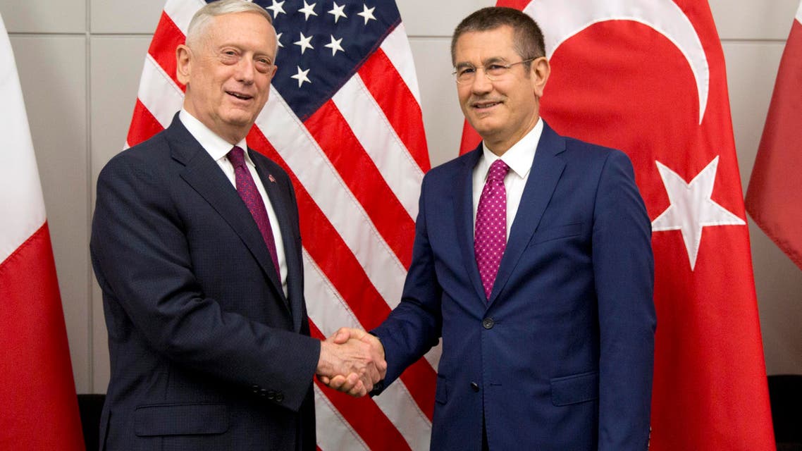 US Secretary for Defense Jim Mattis and the Turkish Defense Minister Nurettin Canikli at NATO defense ministers meeting. (AP)