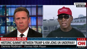 Dennis Rodman flew into Singapore late Monday to be present for the historic first summit between the two leaders. (Screengrab)