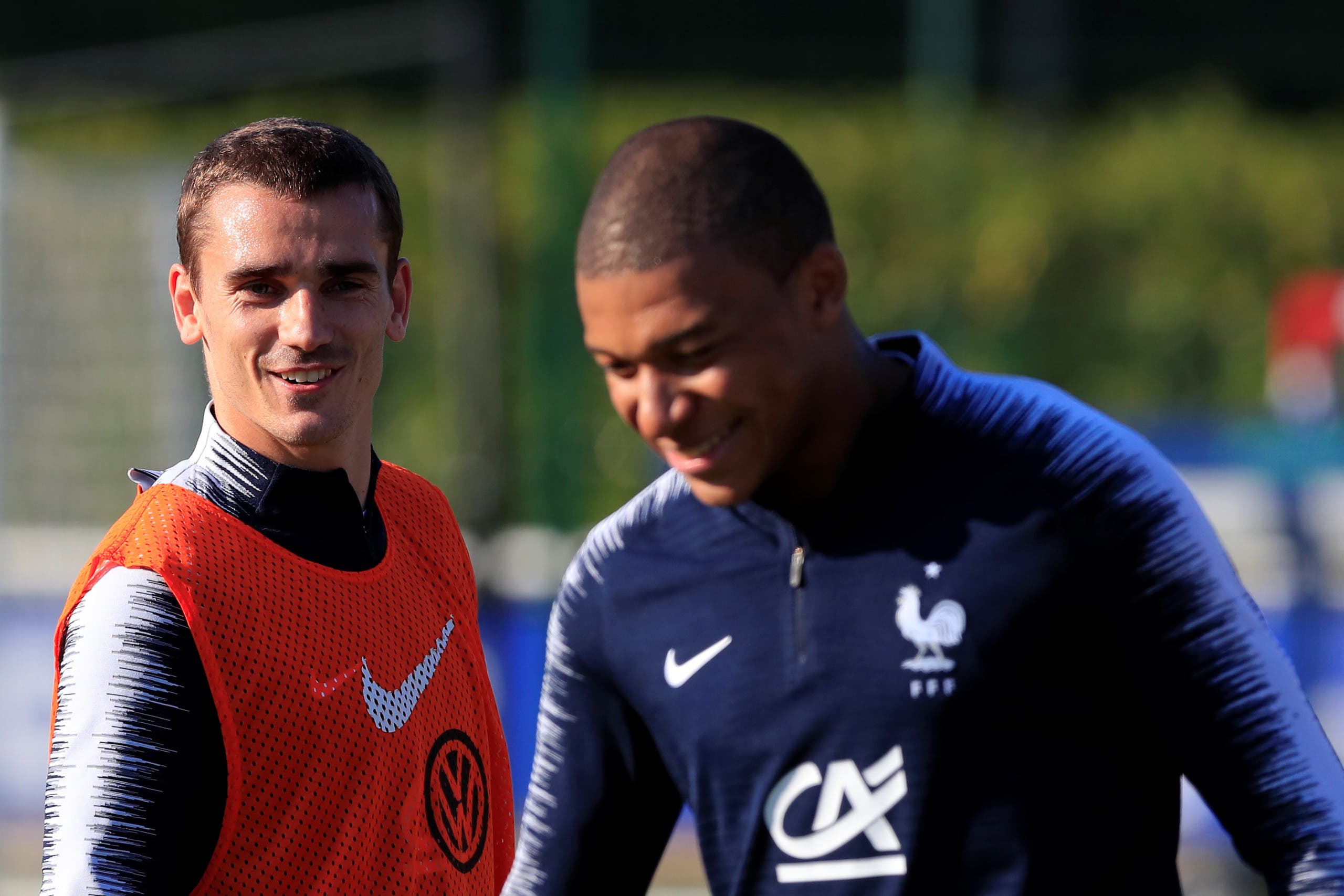 Mbappe and Griezmann during training. (Reuters)