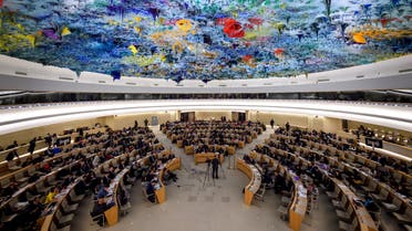 General view of the United Nations (UN) Human Rights Council during the presentation of report by the Commission of Inquiry on Syria, on March 13, 2018 in Geneva. Syria enters its eighth year of war on March 15, 2018 free of the jihadist caliphate but torn apart by an international power struggle as the regime presses its blistering reconquest.